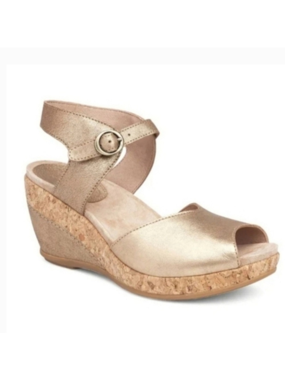 Dansko Charlotte Wedge Sandal Open Toe Cork Gold Metallic 42 Comfort